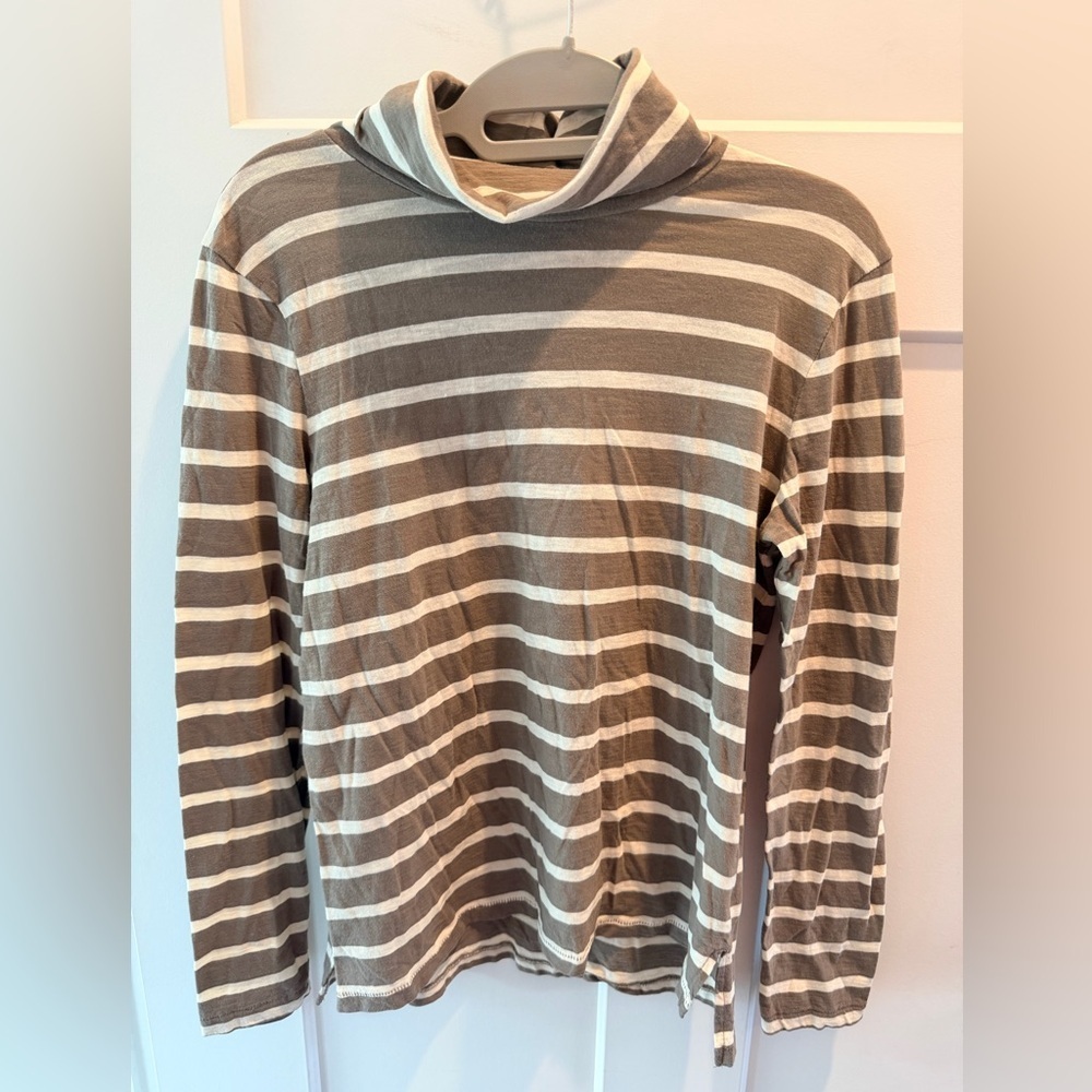 Madewell Striped Hooded Long Sleeve Tee Brown White Lightweight Hoodie Size M